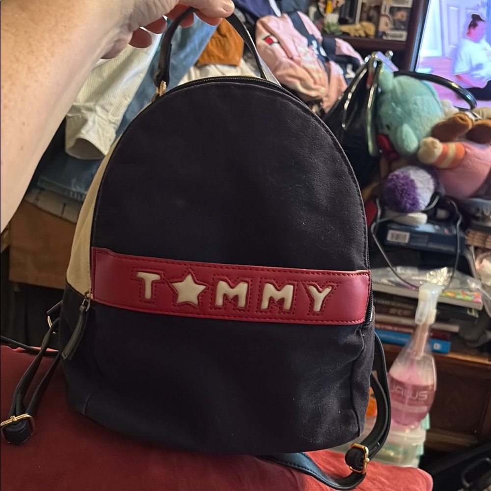 Tommy Hilfiger Black and Red Canvas Backpack